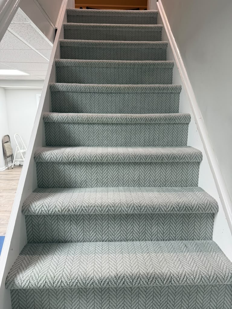 Same patterned stair carpet looking more even after Stain Steamer cleaning