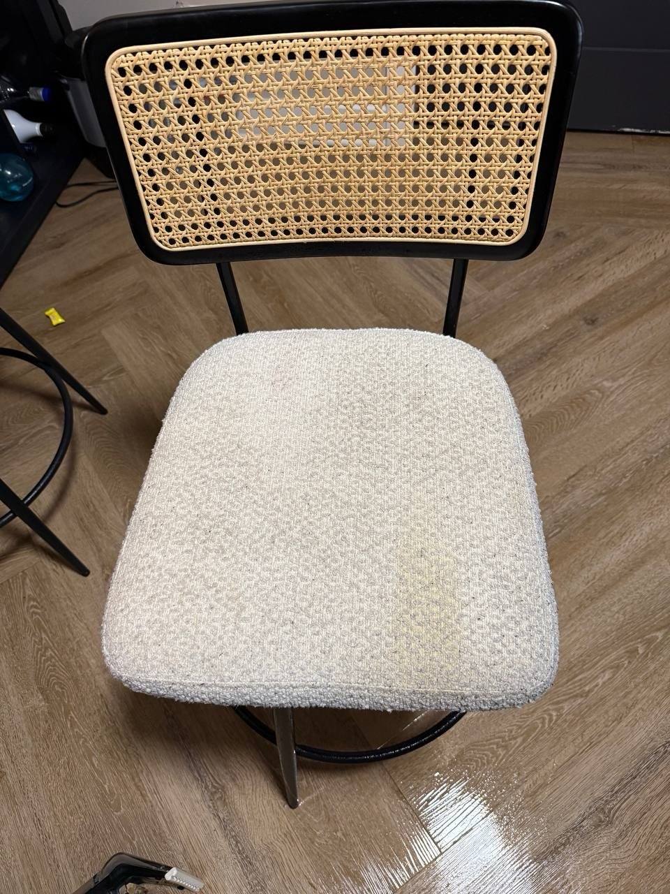 The same dining chair after cleaning, seat bright and clean
