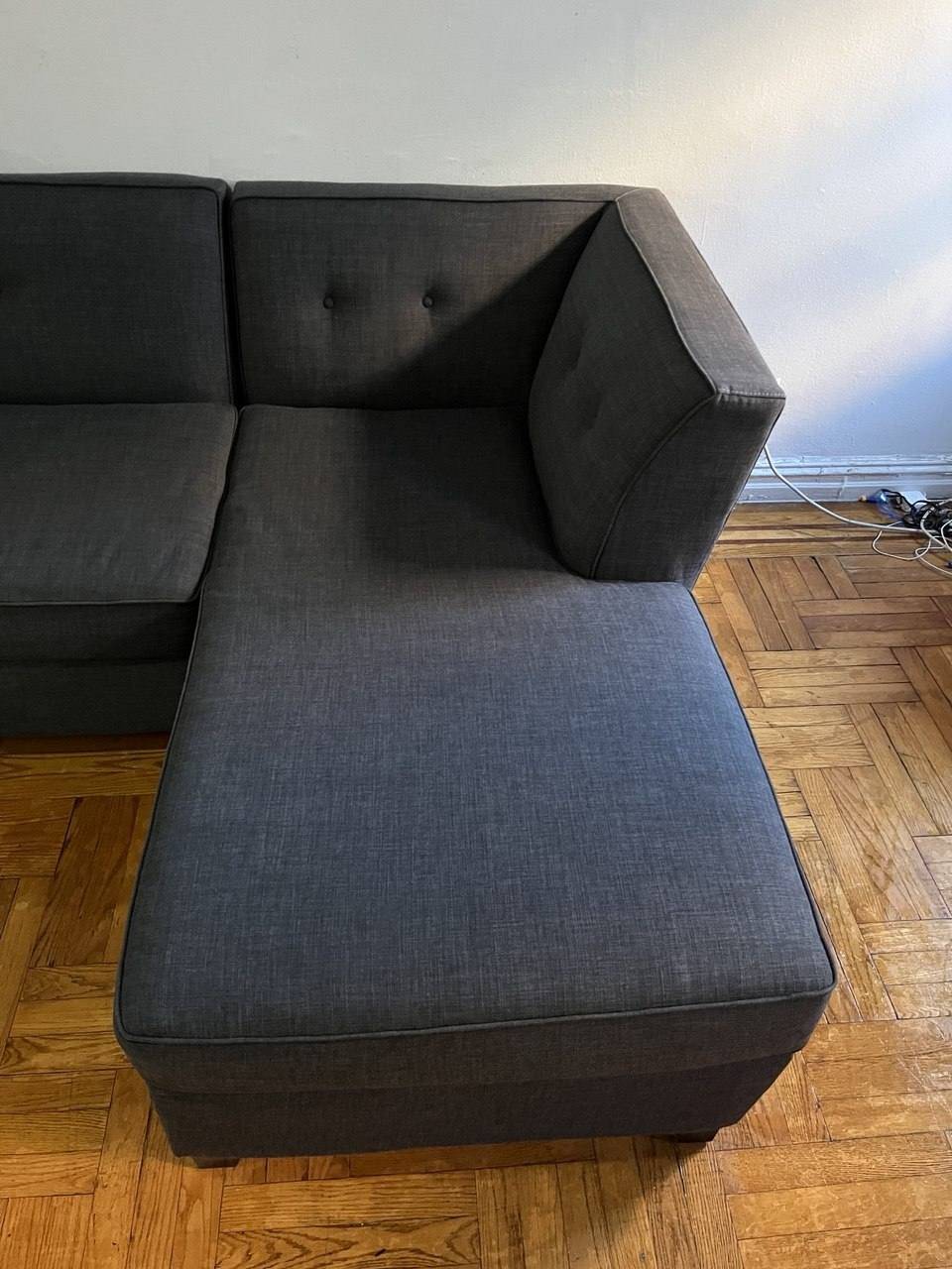 Same grey chaise sectional clean with no water rings after Stain Steamer cleaning
