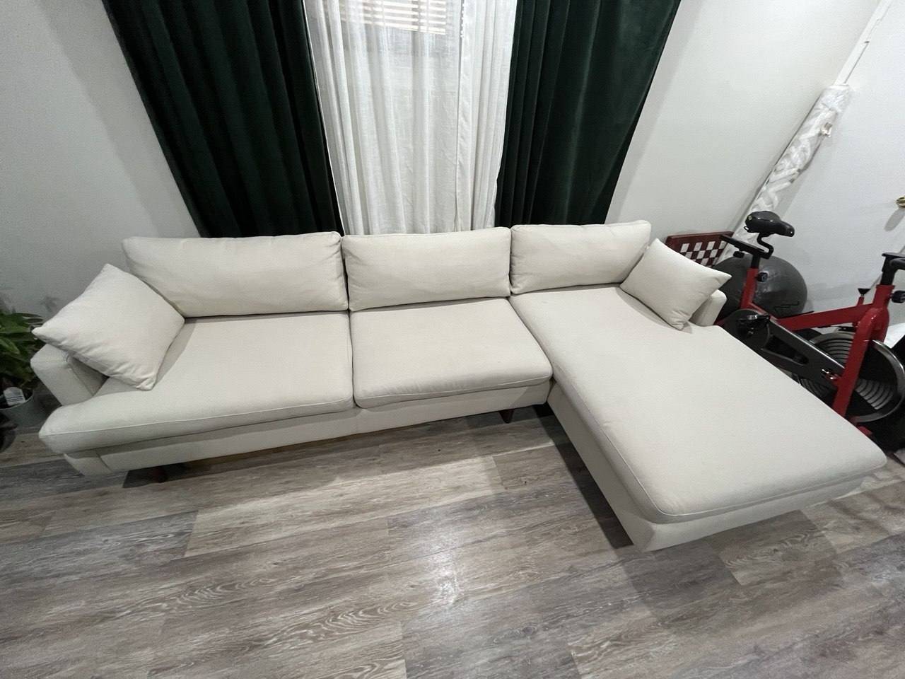 Same cream sectional evenly clean after Stain Steamer steam cleaning