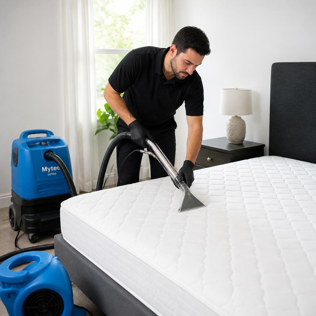 Pre-vacuuming a mattress with a commercial upholstery vacuum