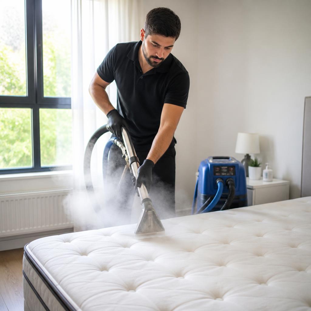 Steam cleaning a mattress with a hot water extraction wand