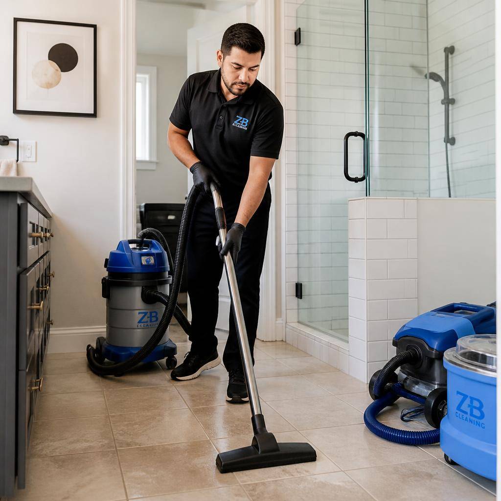 Pre-vacuuming a tile floor with a commercial vacuum
